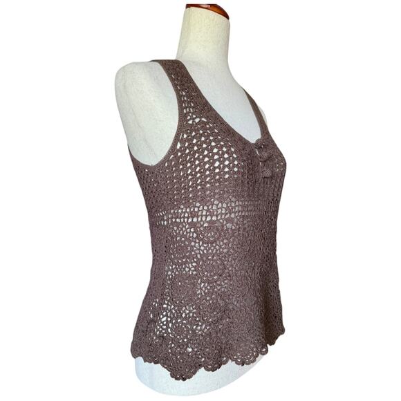 Robert Rodriguez Womens Knit Tank Top Brown Cotton Crochet Shirt Layer S - Picture 2 of 7